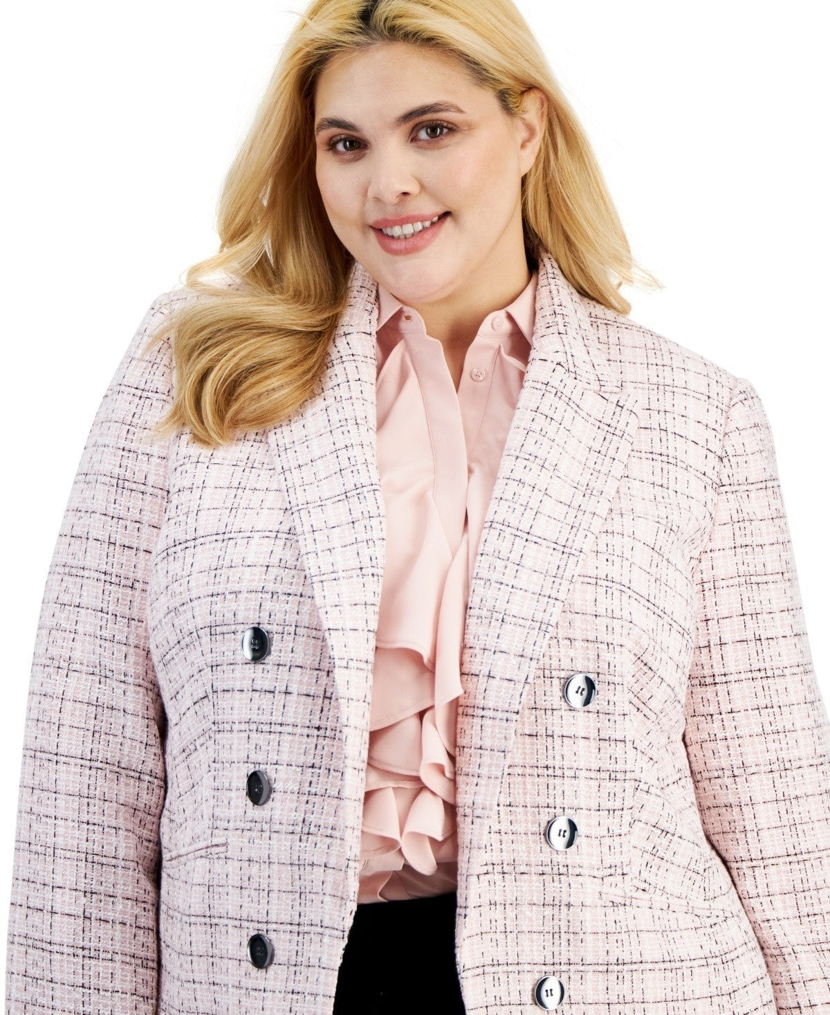 Bar III Plus Size Tweed Open-Front Blazer Pink Check Size 3X MSRP $139