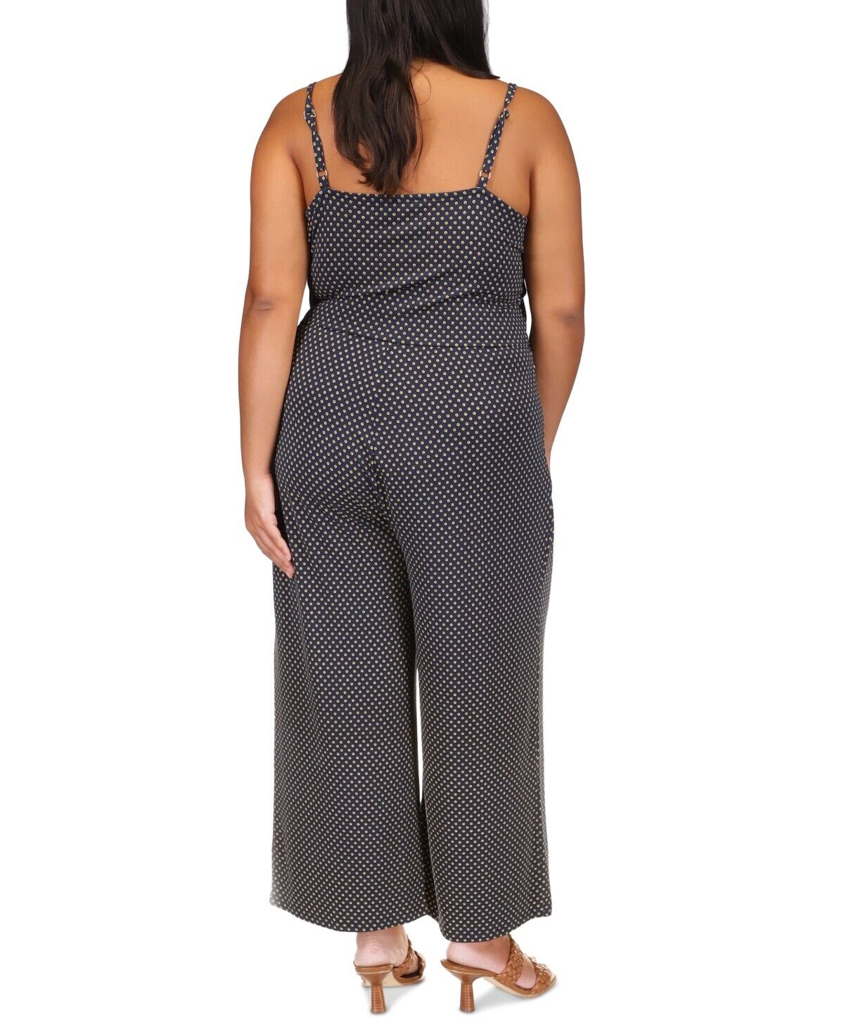 Michael Kors Plus Size 2X Printed Side-Tie Jumpsuit Navy Blue MSRP $165
