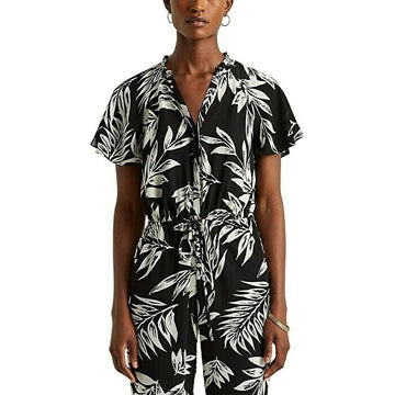 Lauren Ralph Lauren Palm-Print Crepe Jumpsuit Black Gray Size 2 MSRP $165