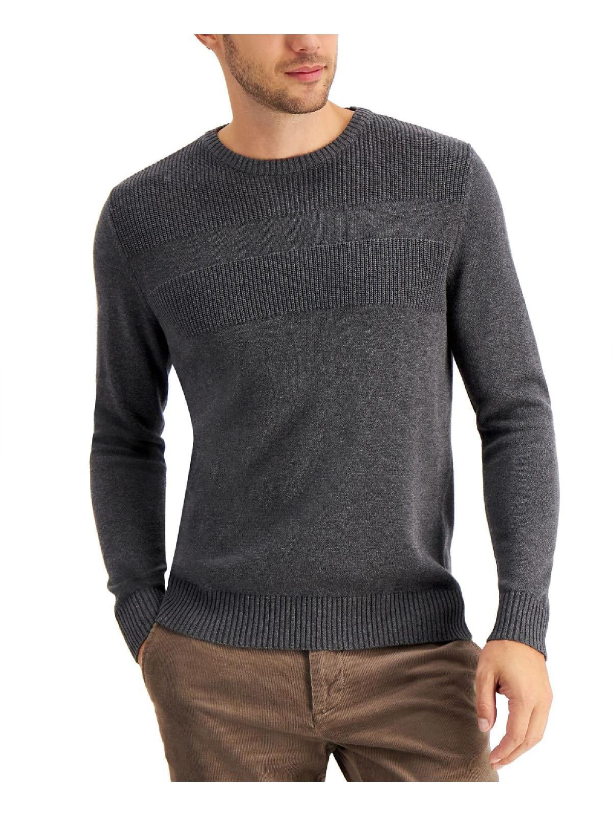 Club Room Mens 100% Cotton Ribbed Trim Sweater Grey Size L