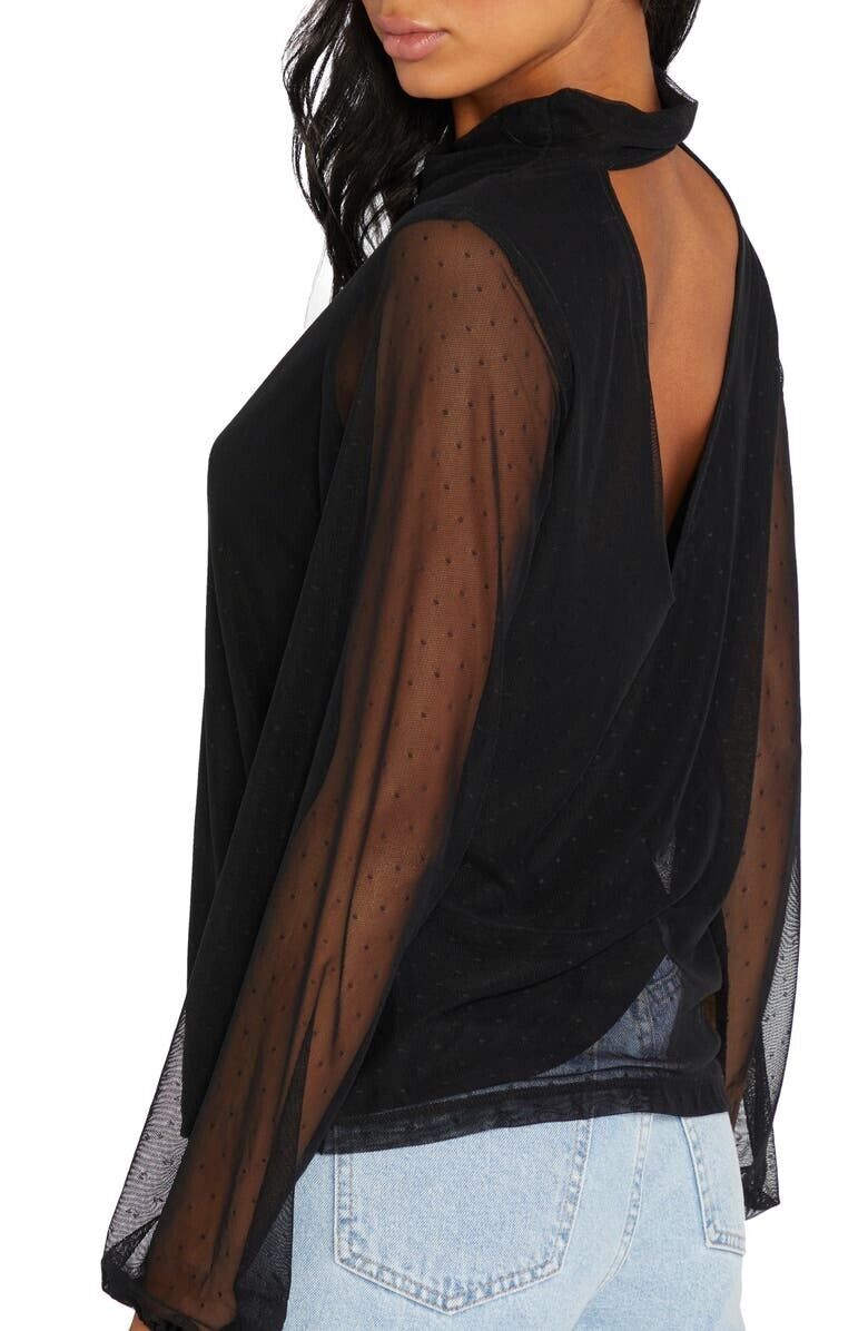 Sanctuary Womens Midnite Hour Mesh Long Sleeve Blouse Black Size M MSRP $69