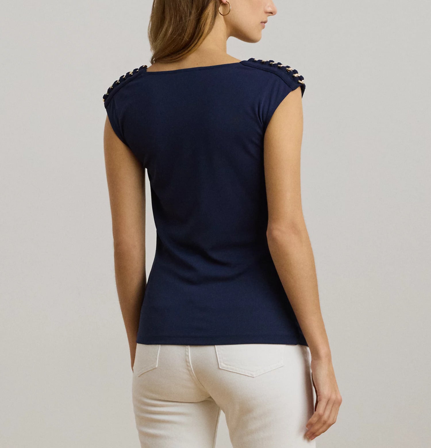 Lauren Ralph Lauren Womens Cowl Neck Sleeveless Blouse Blue Size M