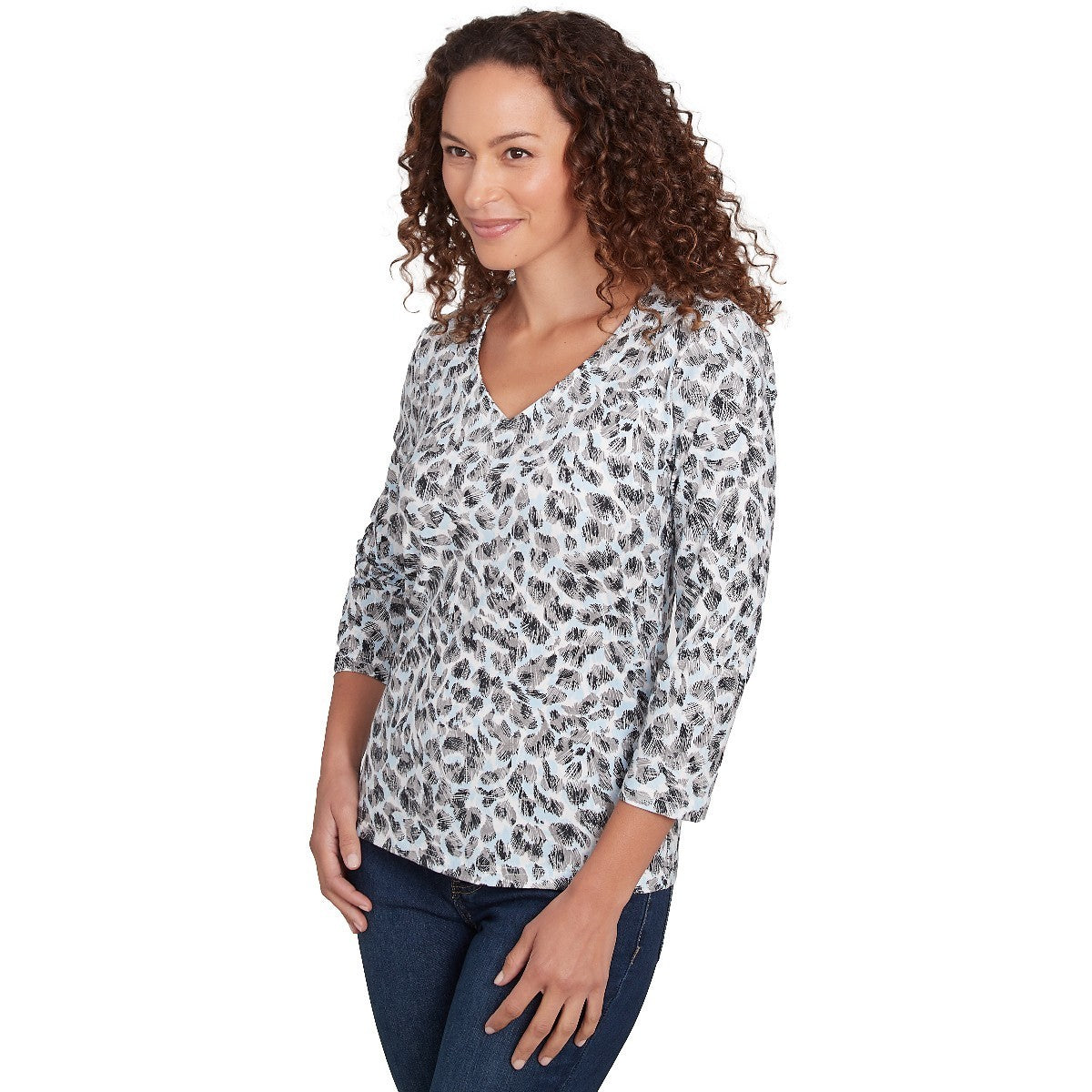 HEARTS OF PALM Plus Size 1X Printed Essentials V-Neck Top $48