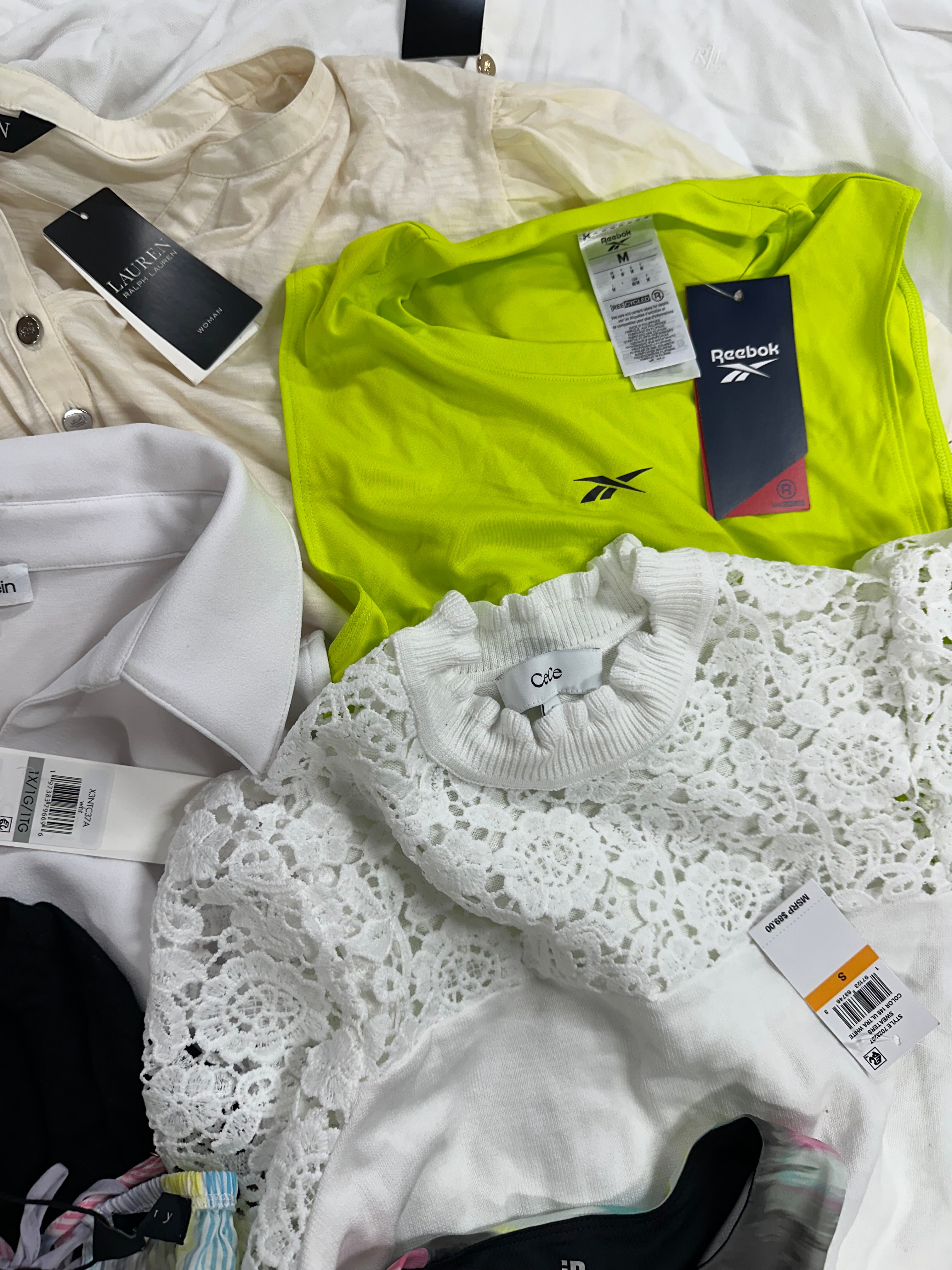 Women's Clothing Tops, Dress and Other, Wholesale Lot, RALPH LAUREN, Reebok, DKNY, CALVIN KLEIN, GUESS, SANCTUARY and more, 13 items, Shelf Pulls, MSRP $814