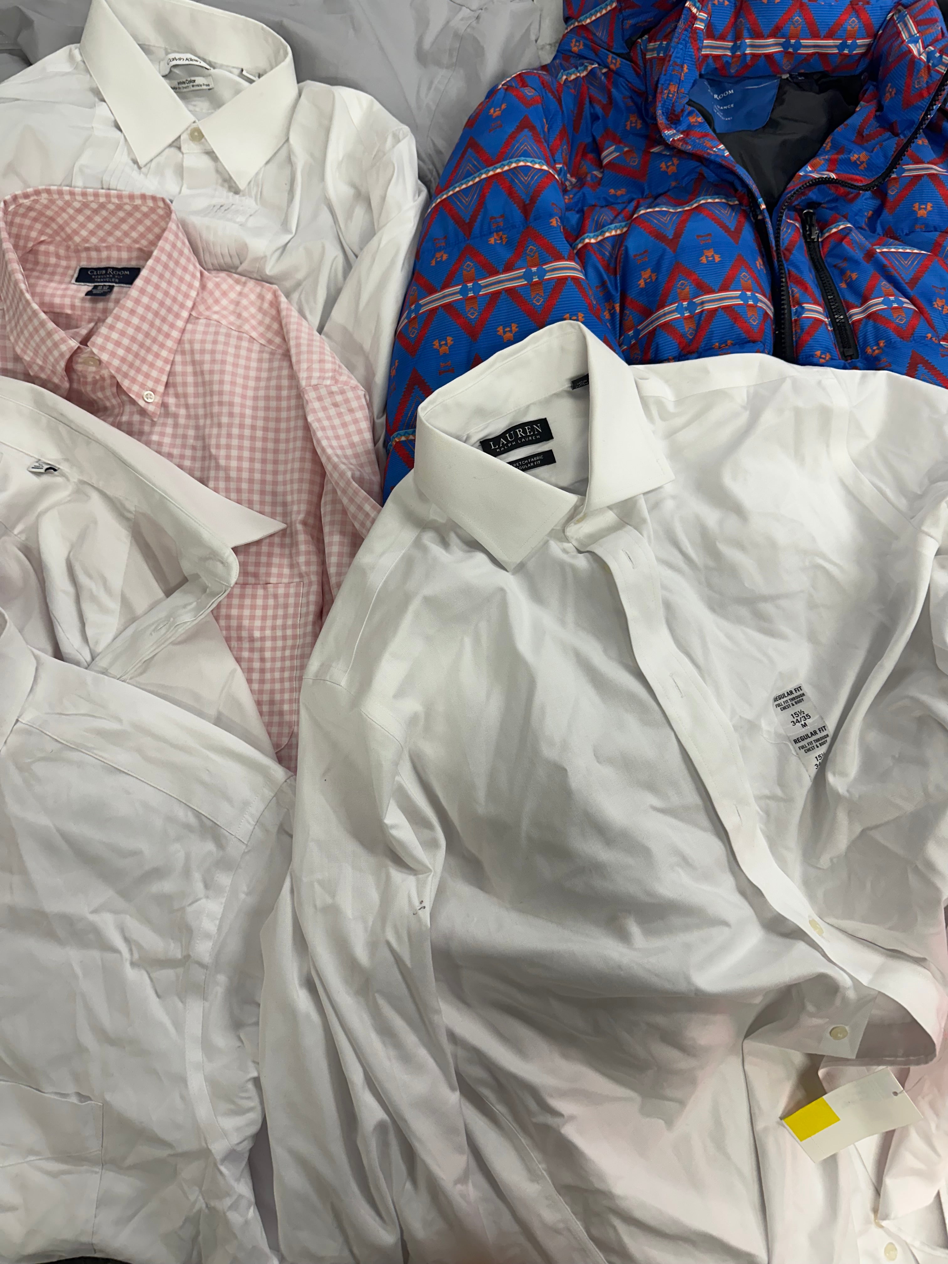 Men's Clothing Dress Shirts & Jacket Wholesale Lot, RALPH LAUREN, CALVIN KLEIN, VAN HEUSEN and CLUB ROOM, 7 items, Shelf Pulls, MSRP $594