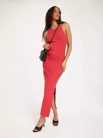 Michael Kors ECO TANK SLIT MAXI DRESS Coral Red Size L MSRP $225