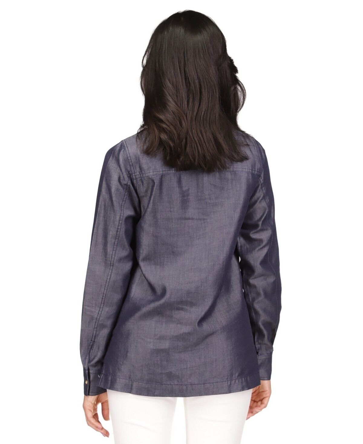 Michael Kors Women Quarter Button Long-Sleeve Tunic Top Indigo Blue Size S $110