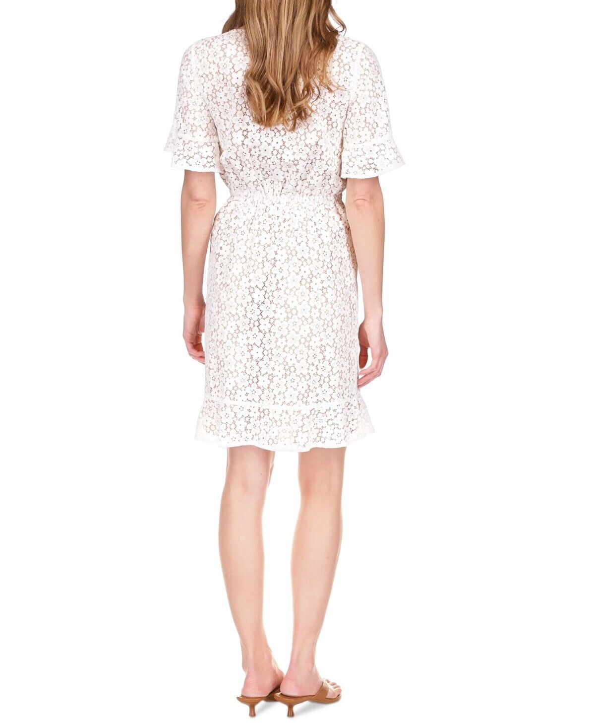 Michael Kors Petite Lace Faux-Wrap Mini Dress Size P/L White MSRP $195