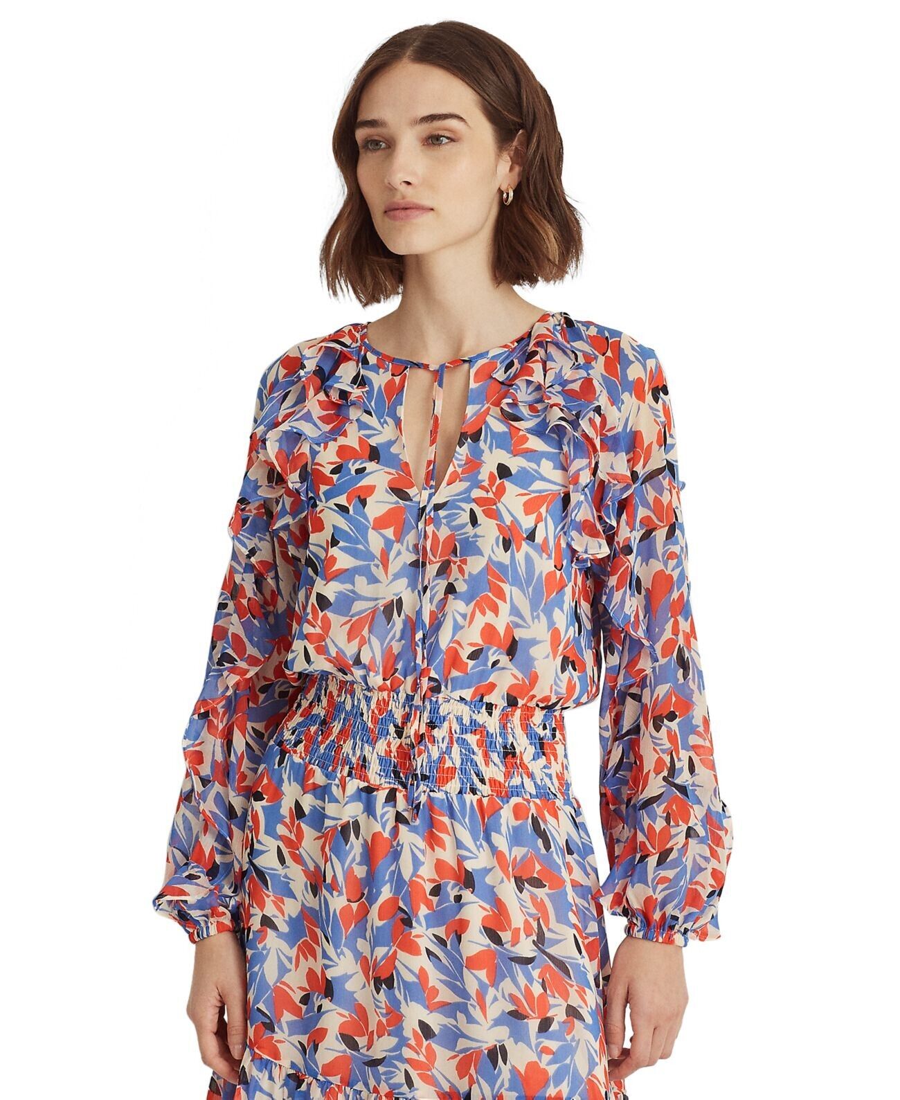 Lauren Ralph Lauren Petite Fit Flare Floral Dres Blue orange Multi Size 2P $185