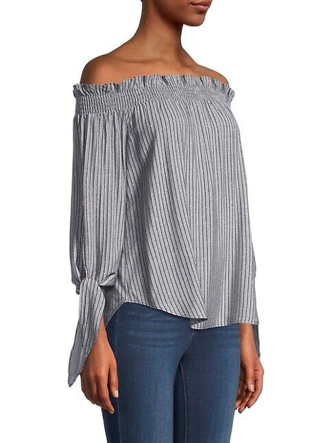 Michael Kors Striped Off-the-Shoulder Top Gray Size L MSRP $88