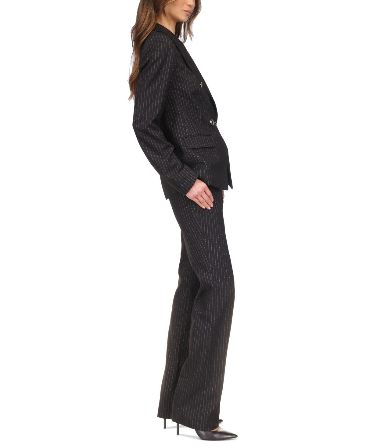 Michael Kors Women's Metallic Pinstripe Cutaway Blazer Black Size 12 MSRP $250