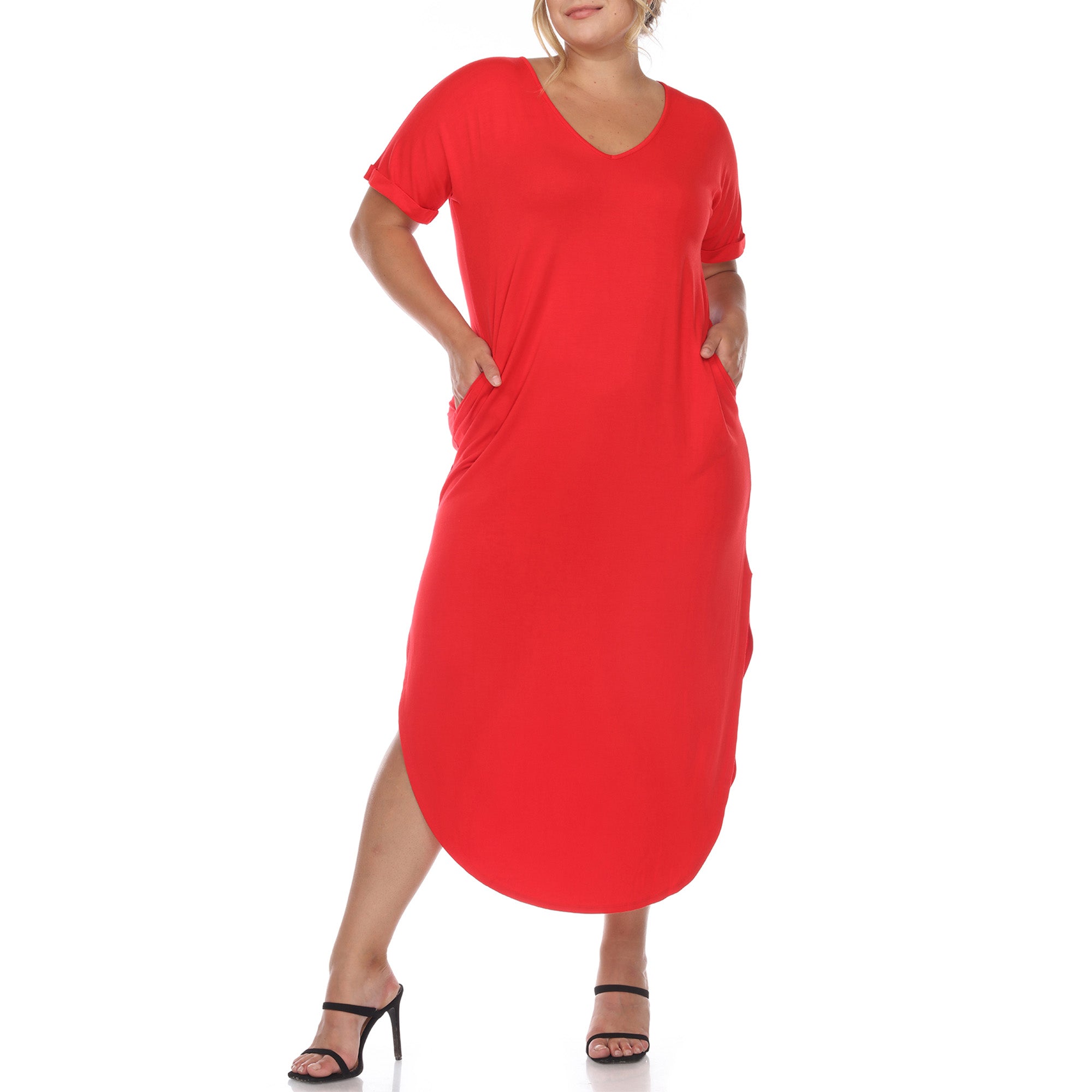 White Mark Womens Plus Slit Knit T-Shirt Dress Size 3X Red