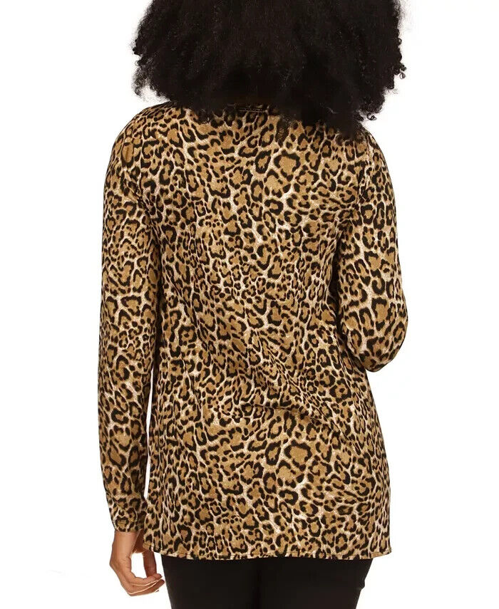 Michael Kors Women Wildcat-Print Boat-Neck Tunic Brown Size XXS MSRP $78