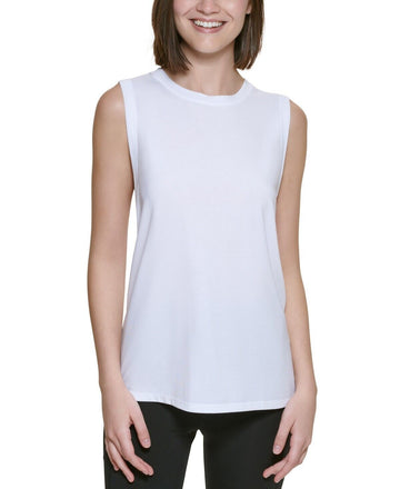 CALVIN KLEIN PERFORMANCE Women's Dropped-Armhole Tank Top White Size L MSRP $45