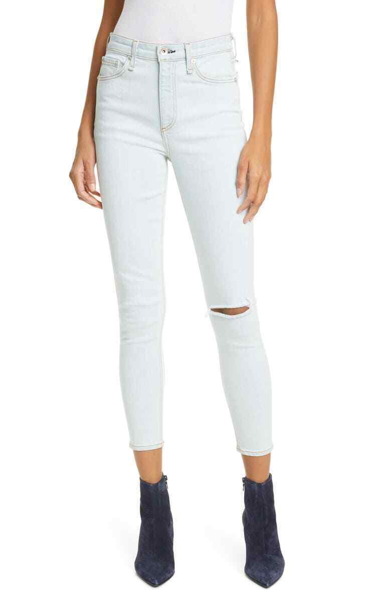 RAG & BONE Nina Ripped High Waist Ankle Skinny Jeans Light Blue Size 31 $195