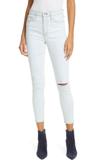 RAG & BONE Nina Ripped High Waist Ankle Skinny Jeans Light Blue Size 31 $195
