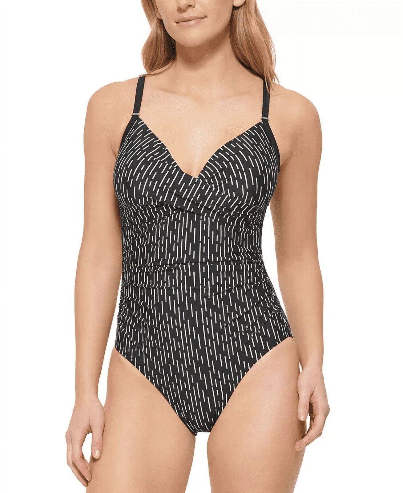Calvin Klein Twist-Front Tummy-Control One-Piece Swimsuit Black Size 16 MSRP $80