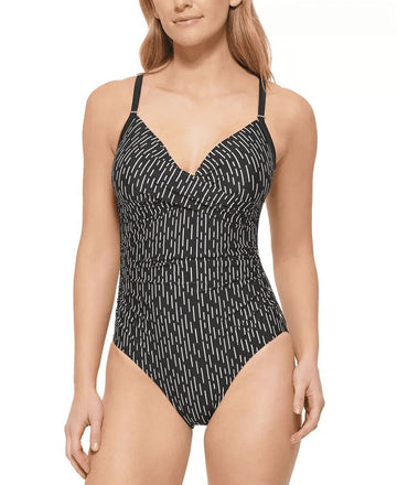 Calvin Klein Twist-Front Tummy-Control One-Piece Swimsuit Black Size 16 MSRP $80