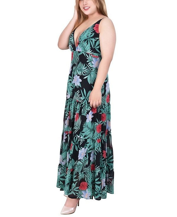 NY Collection Plus Size Spaghetti Strap Maxi Dress Green Size 1X