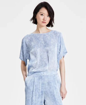Michael Kors Women's Petal-Print Dolman-Sleeve Top Blue Size XL MSRP $110
