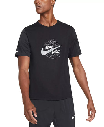Nike Men's Dri-fit Miler Wild Run T-Shirt Black Size S MSRP $40