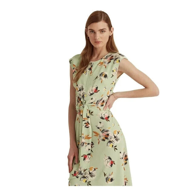 Lauren Ralph Lauren Floral Cap Sleeve Dress Sage Green Size 6 MSRP $145