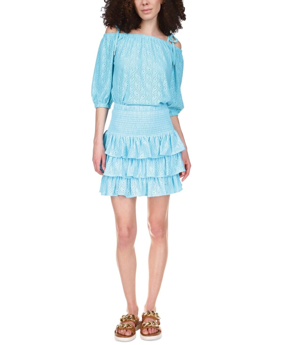 Michael Kors Eyelet Tiered Skirt Turquoise Blue Size XS MSRP $110