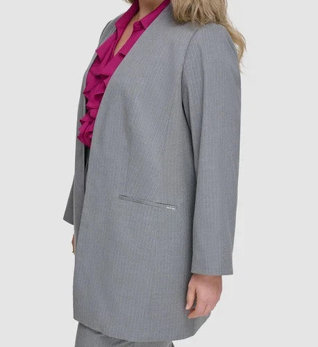Calvin Klein GREY Collarless Open-Front Pinstriped Blazer PLUS SIZE 16W $169