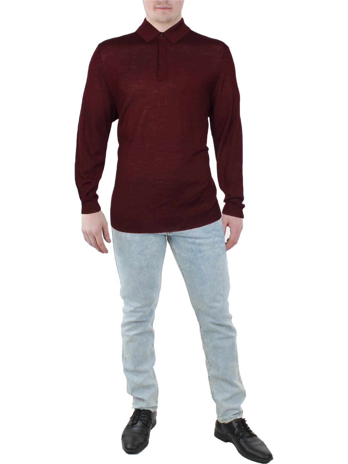 CLUB ROOM Mens Maroon Collared Merino Blend Pullover Sweater Size L