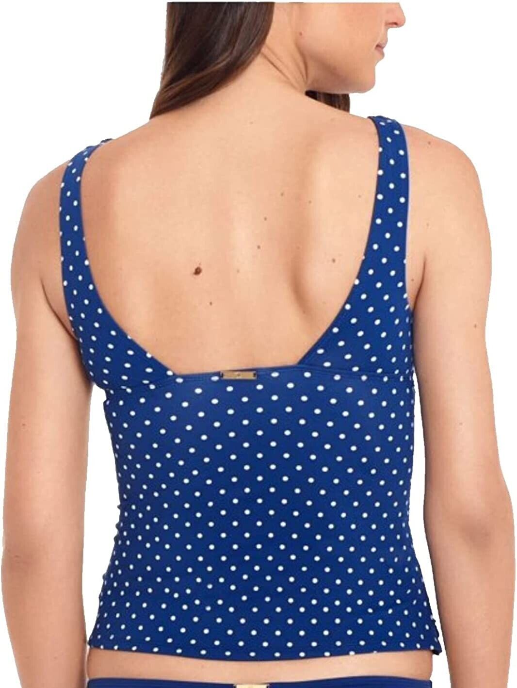 LAUREN RALPH LAUREN Women's Blue Polka Dot Surplice Ruffled Size 14 MSRP $100