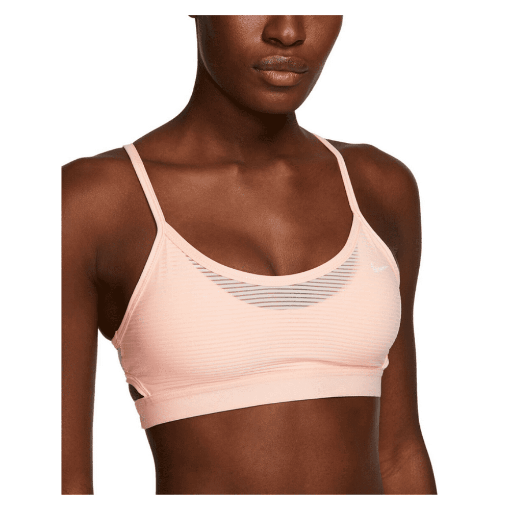 Nike Women's Indy Dri-FIT Shadow-Stripe Low Impact Sports, Bra Peach, Size XS