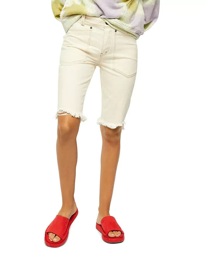 Free People Rebel Rouser Cut-Off Jean Shorts in Natural Ivory Size 28 MSRP $88