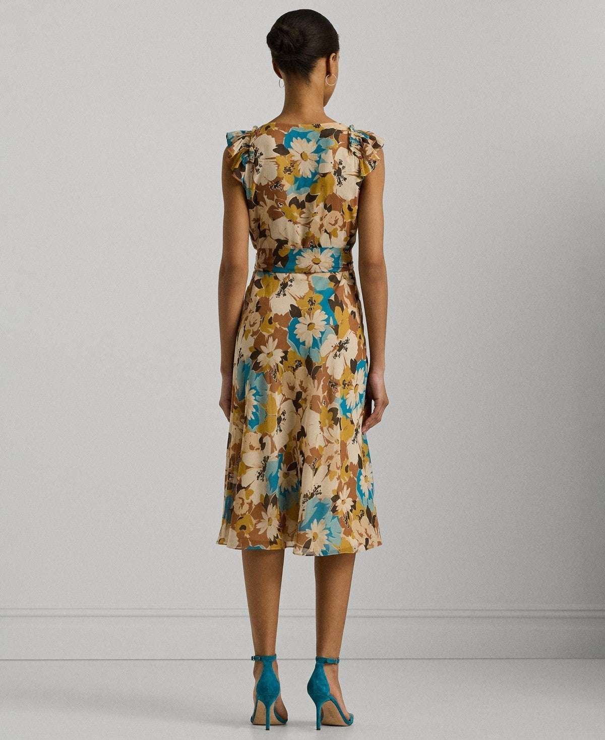 Lauren Ralph Lauren Floral Empire-Waist A-Line Dress Beige Size 6 MSRP $145
