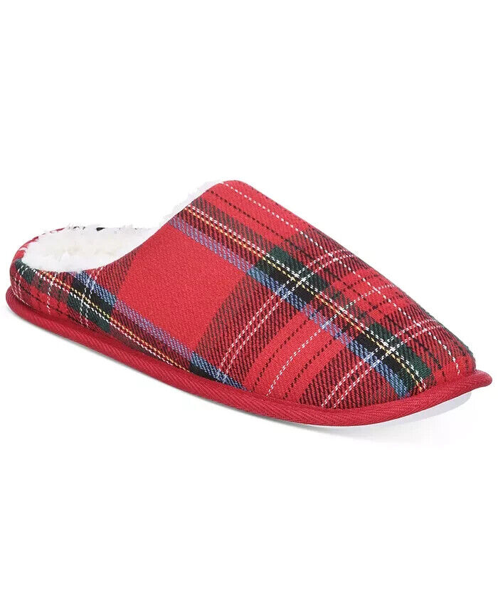 Club Room Men's Plaid Slippers Red Size M (8-9)