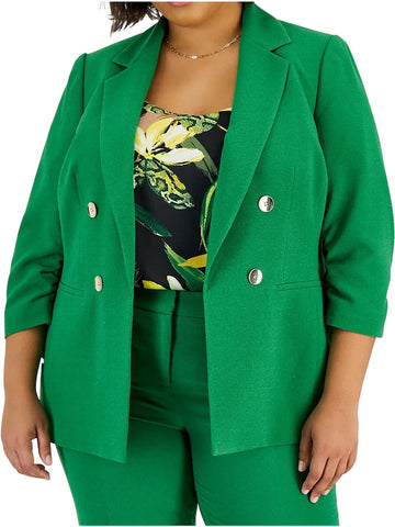 Bar III Womens Plus Ruched Double-Breasted Blazer Green Size 1X