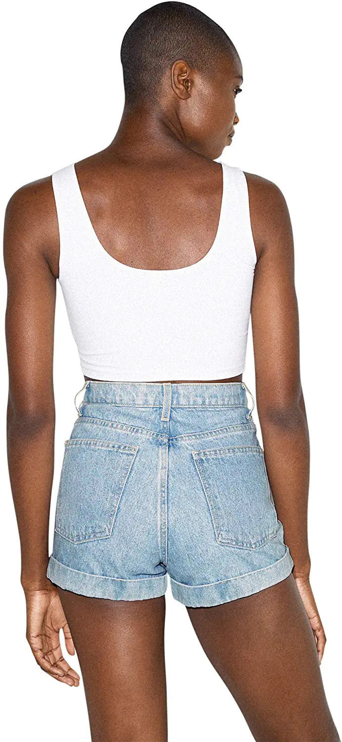 American Apparel Women's Denim High Cuff Short, Light Wash, Size 25 Waist: 25