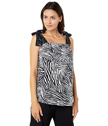 Michael Kors Zebra Border Tank Top White/Black Size XS