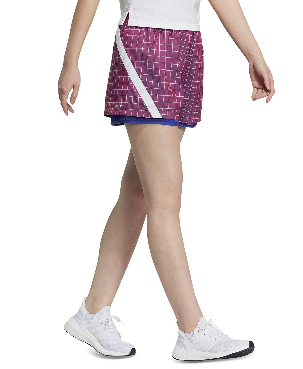 adidas Women's PrimeBlue Plaid Ripstop Shorts Purple Size L MSRP $50