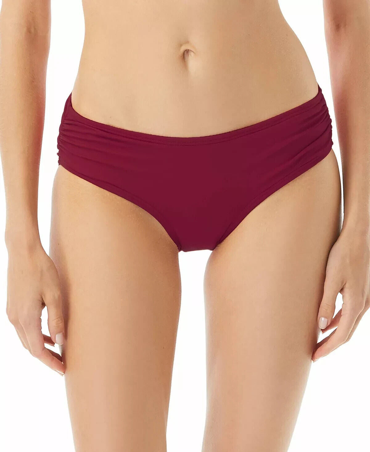 MICHAEL KORS Shirred Bikini Bottoms Wine Red Size M MSRP $52