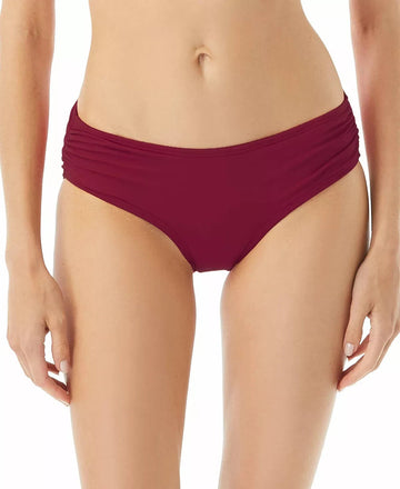 MICHAEL KORS Shirred Bikini Bottoms Wine Red Size M MSRP $52