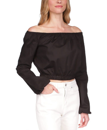 Michael Kors Women's Poplin Off-The-Shoulder Top Black Size L MSRP $140