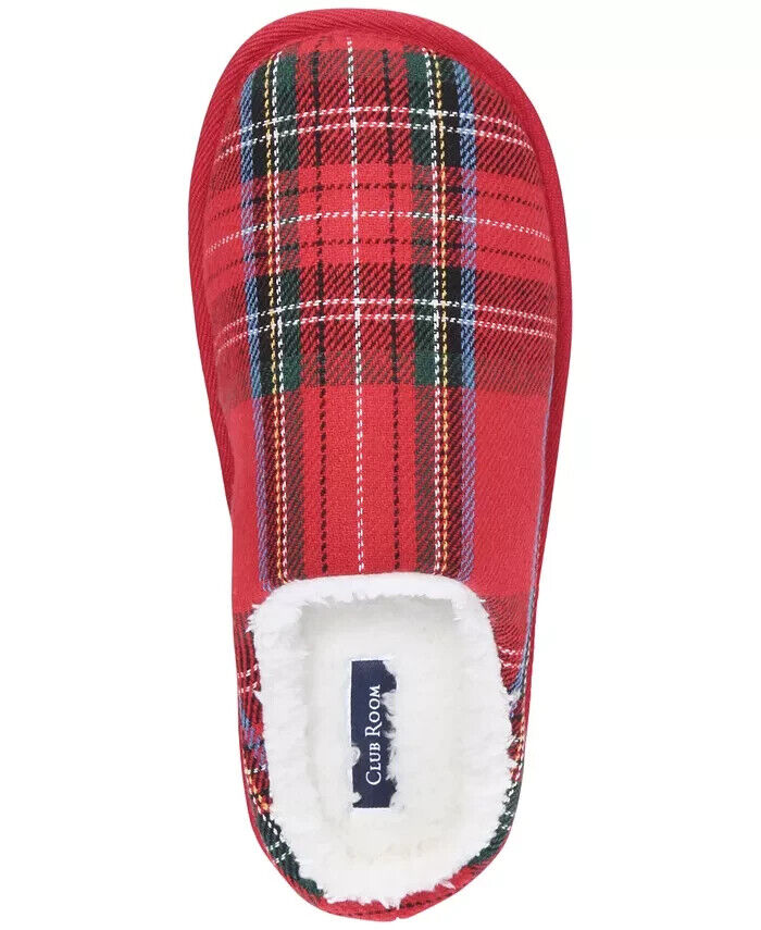 Club Room Men's Plaid Slippers Red Size XL (12-13)