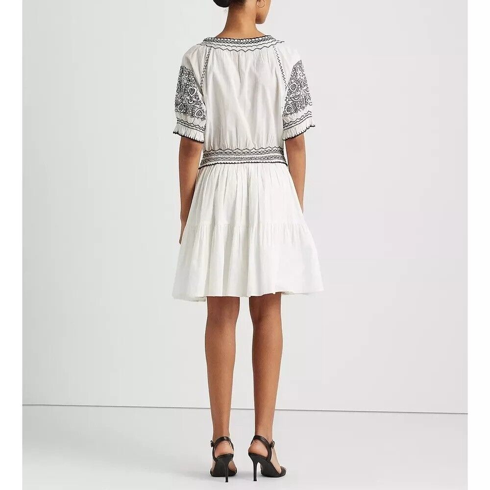 Lauren Ralph Lauren Embroidered Cotton Voile Dress White Size 14 MSRP $225