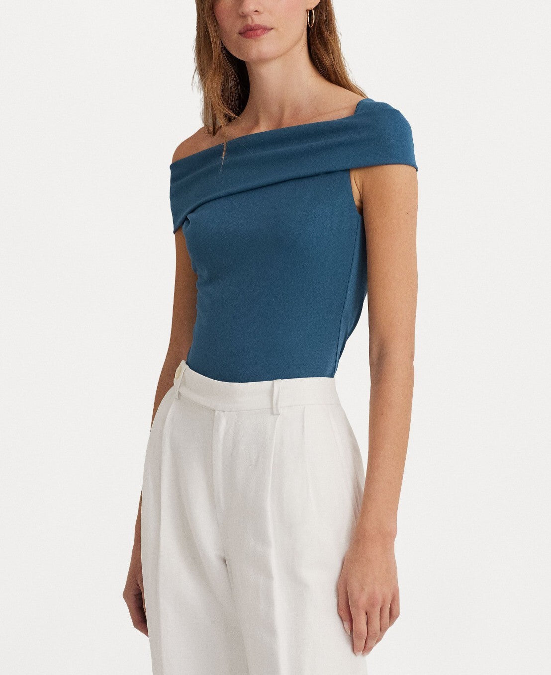 Ralph Lauren Stretch Jersey Off The Shoulder Top Blue Size S MSRP $90