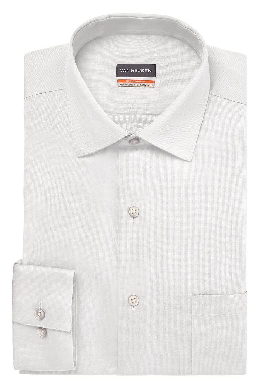 Van Heusen Dress Shirt Mens 15-15.5 34/35 White Stain Shield Regular Fit Stretch
