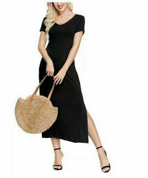 INK+IVY Women's Soft Light Jersey Double V-Neck Dress Black Size XL
