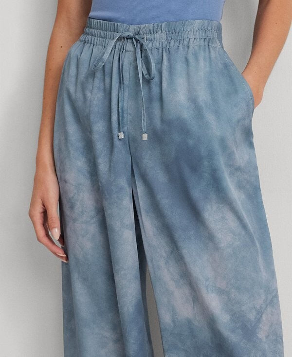 Lauren Ralph Lauren Womens Printed Charmeuse Wide Blue Size S MSRP $175