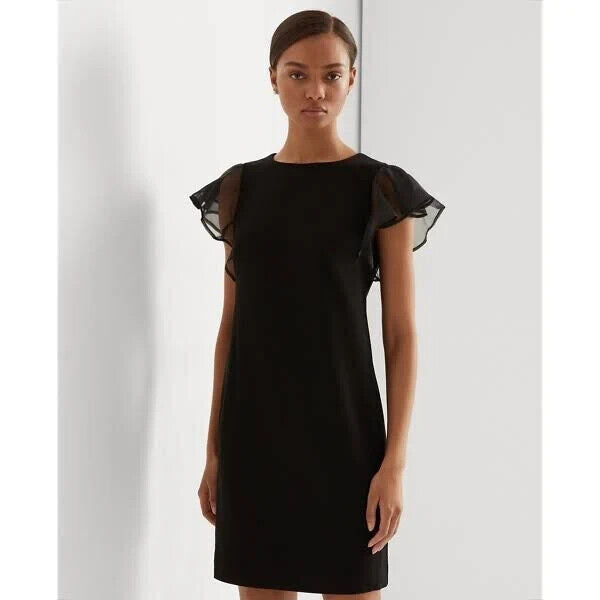 Lauren Ralph Lauren Crepe Flutter Sleeve Dress Black Size 12 MSRP $135