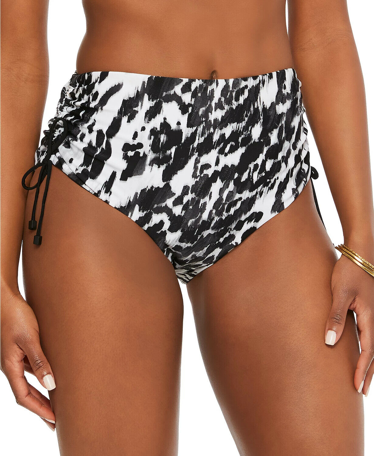 Bar III Heat Wave Drawstring Bikini Bottoms Womens black Size M MSRP $44