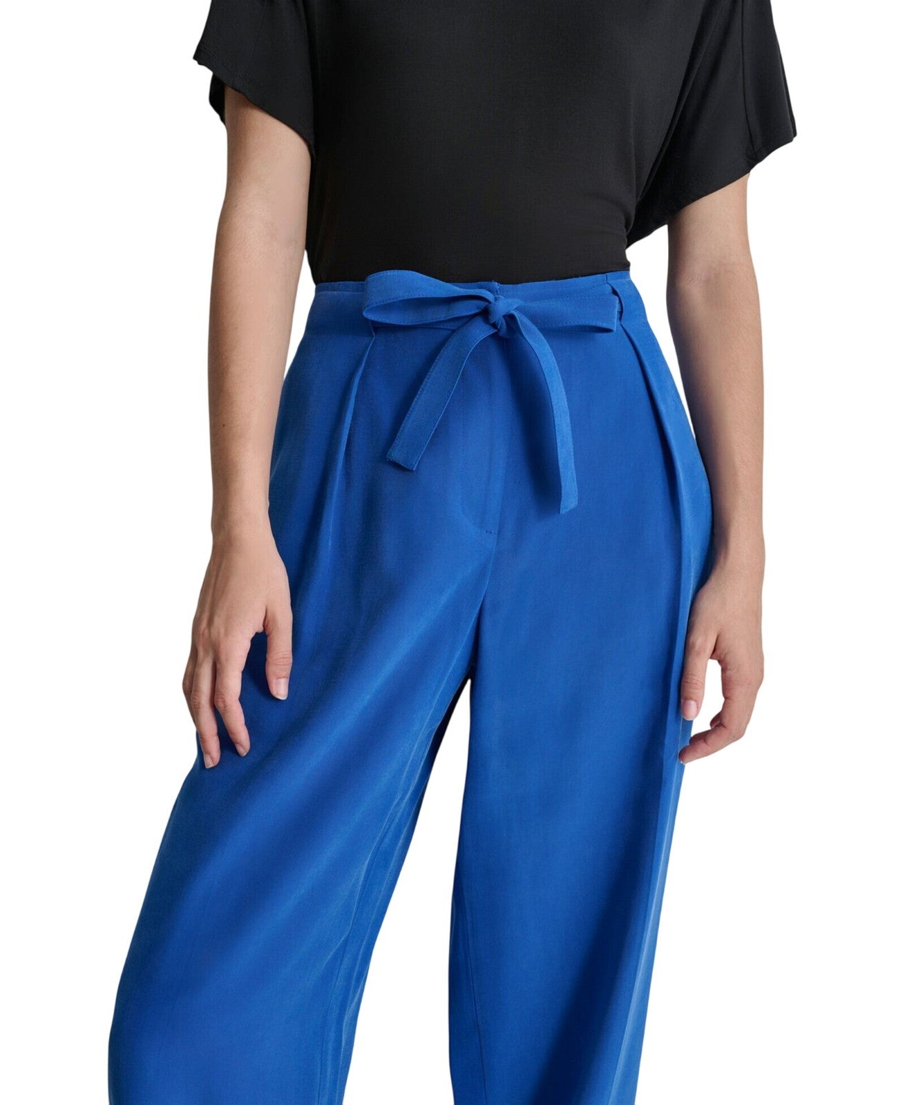 DKNY Womens Twill Tie-Front Pleated Belted Pants Lapis Blue Size 12 MSRP $99